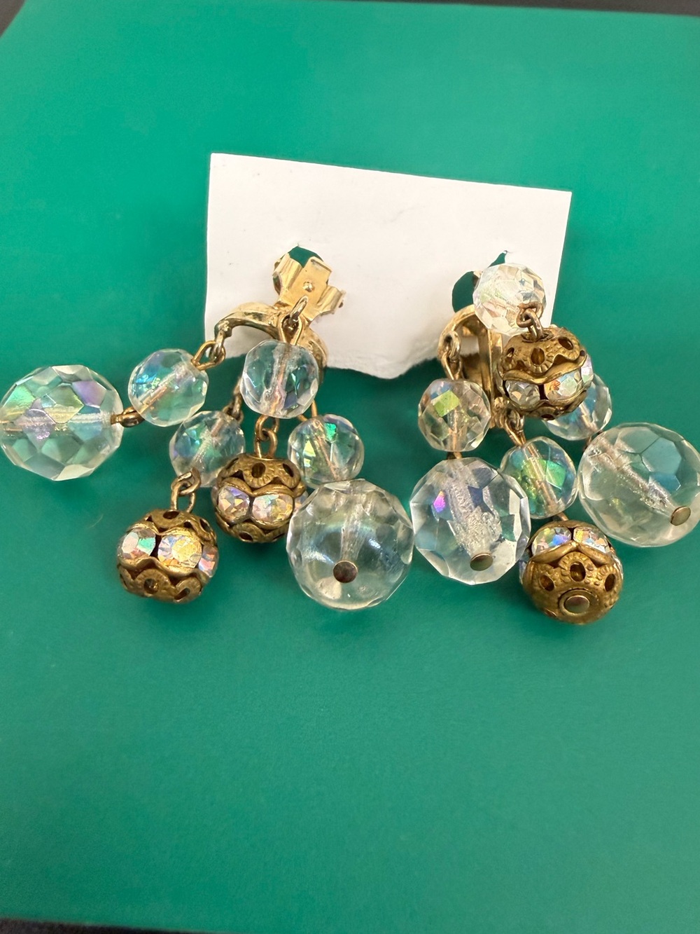 Vintage Earrings AB Crystal Cha Cha Gold Dangling